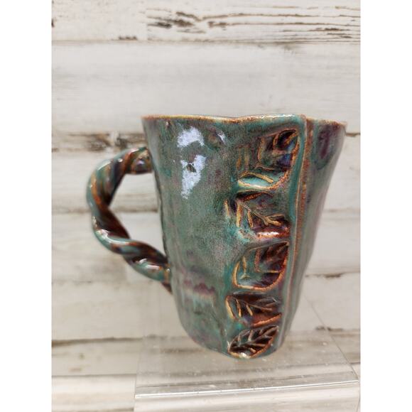 Studio Art Pottery Coffee Mug Twisted Handle Artist Signed - Picture 1 of 7